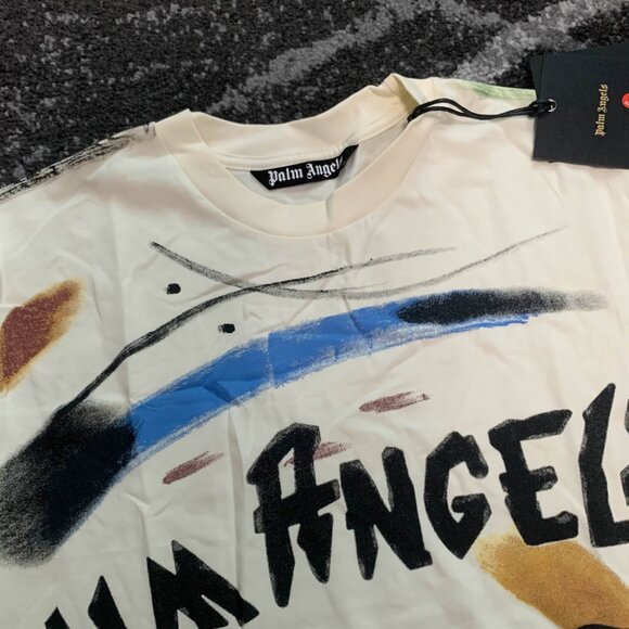 Palm Angels White Paint Splatter T-Shirt Men's Large, Medium - Picture 3 of 3
